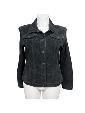 Fabio Womens Y2K Black Genuine Leather Button Front Jacket Size Large